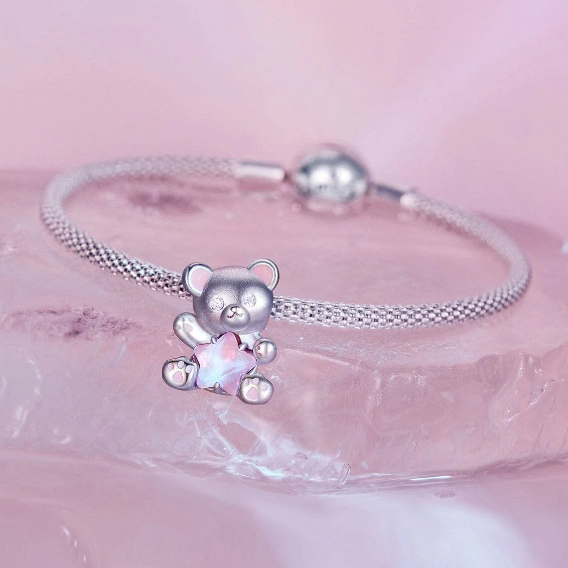 Adorable Teddy Bear with Pink Star Crystal Charm