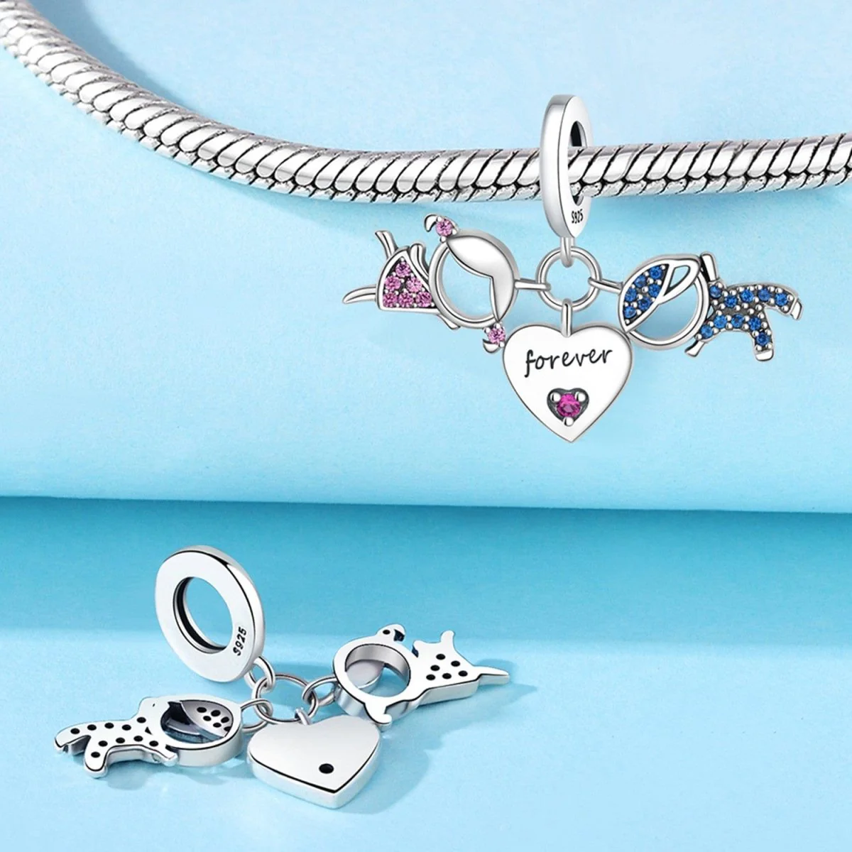Women & Men Forever Heart Triple Dangle Charm