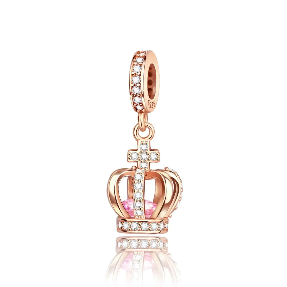 Rose Gold Crown Charm with Pink Crystal & CZ Accents