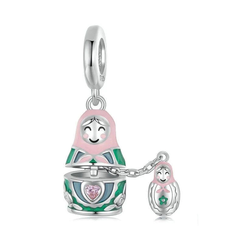 Matryoshka Doll with Opening Design & Crystal Heart Dangle Charm