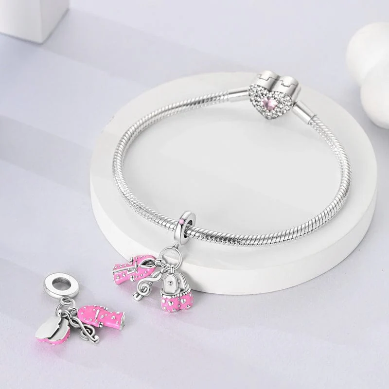 Pink Slippers & Robe Charm with Music Note