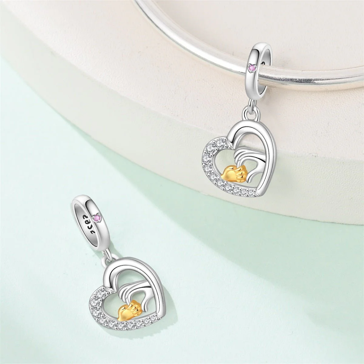 Mother & Child Holding Hands Heart Dangle Charm