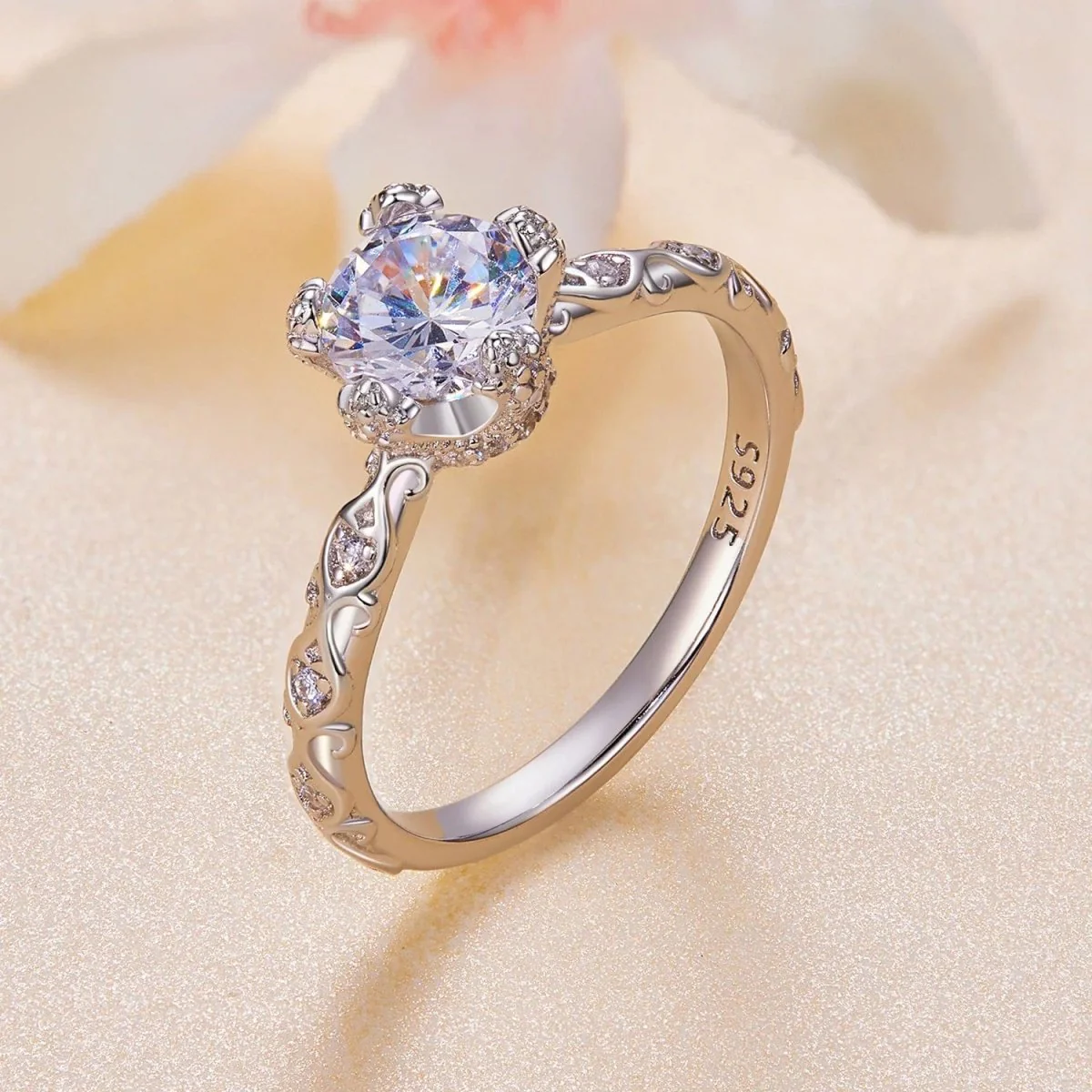 Pangama Floral Moissanite Engagement Ring