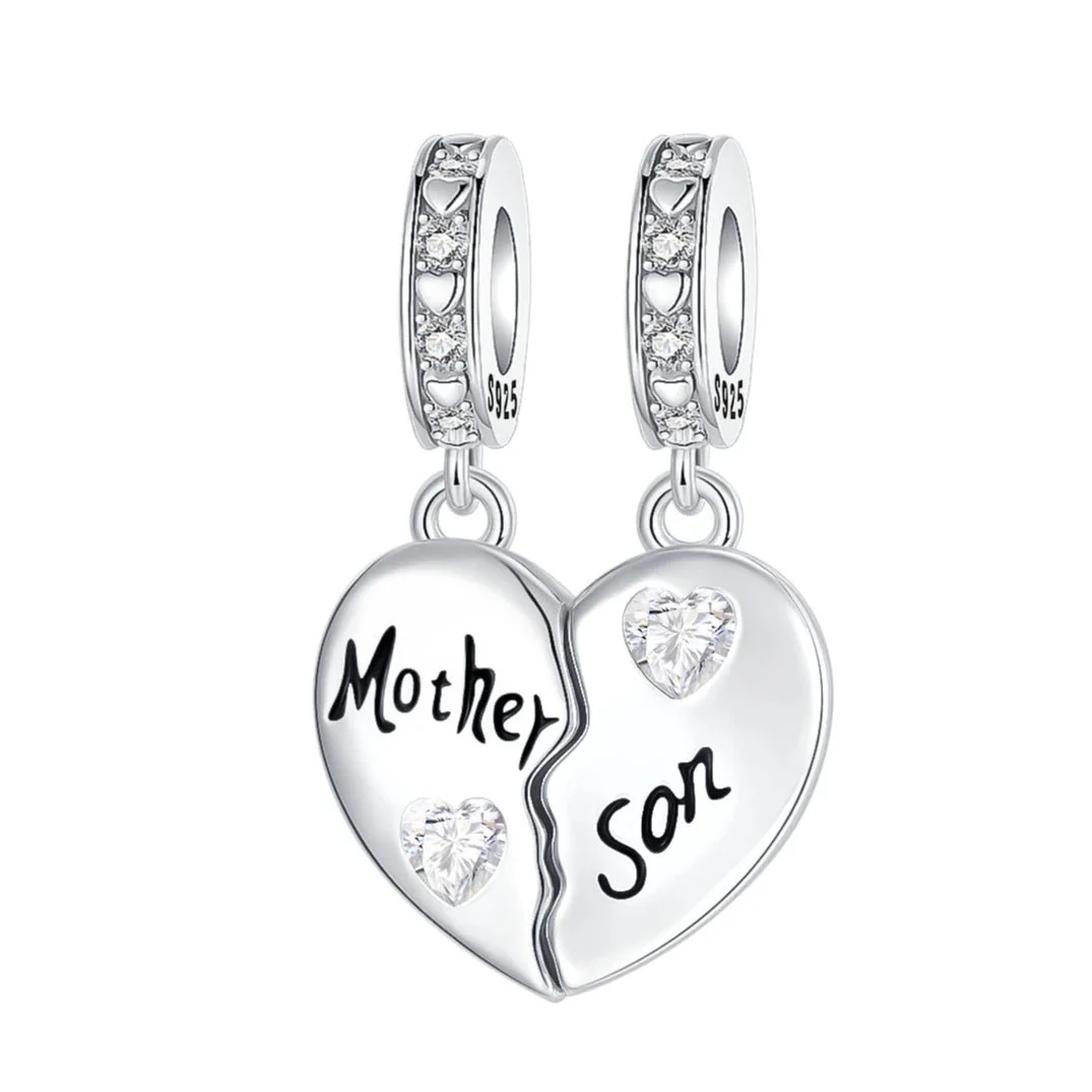Mother & Son Heart Split Dangle Charm