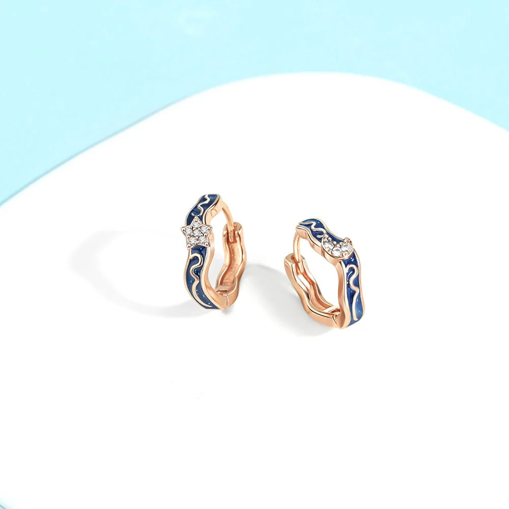 Star & Moon Huggie Earrings with Enamel