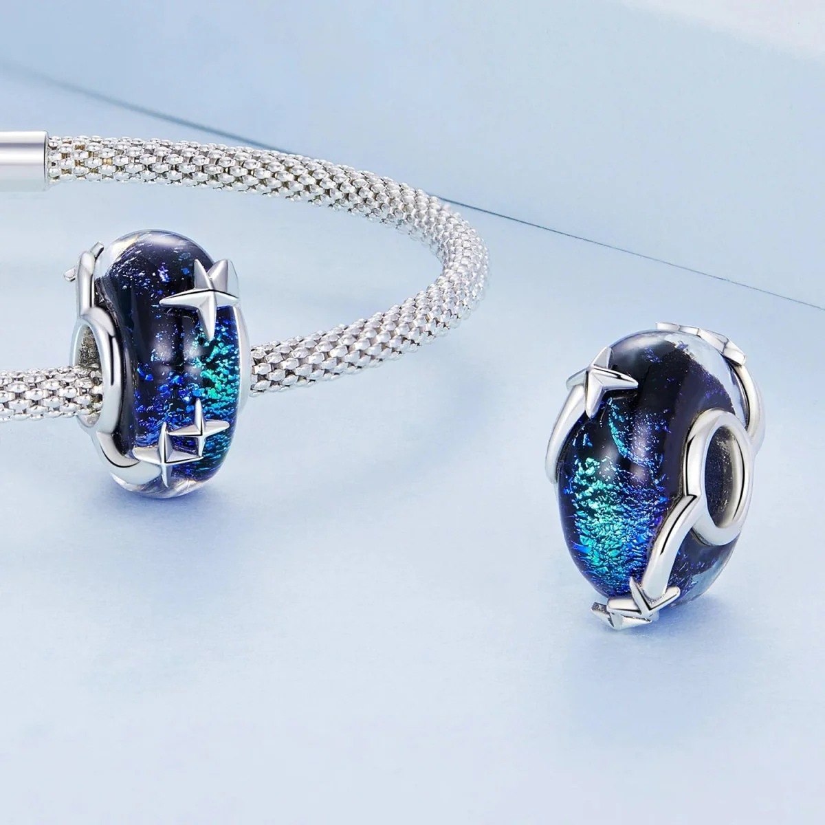 Galaxy Blue & Star Murano Charm