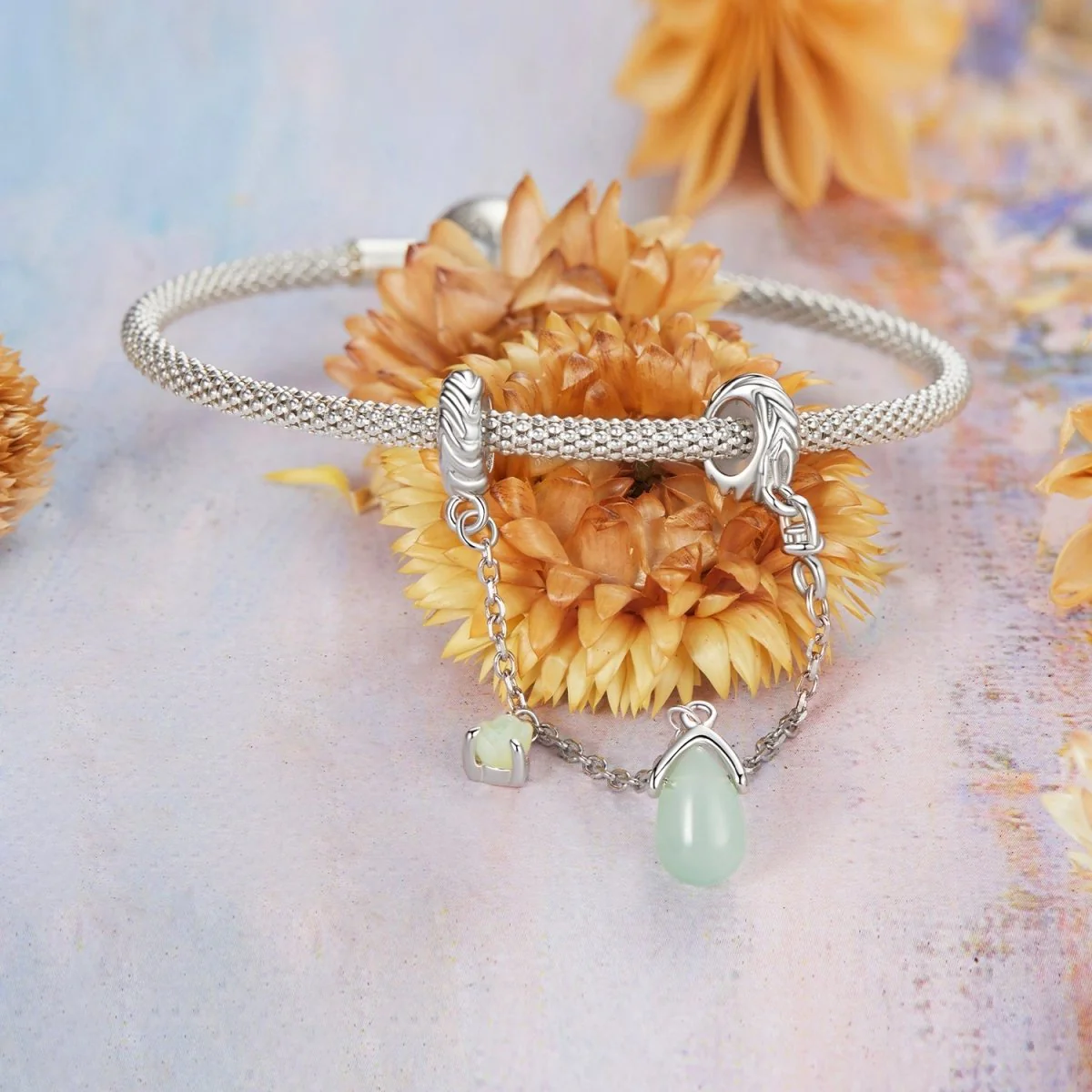 Green Teardrop & Crystal Safety Chain Charm