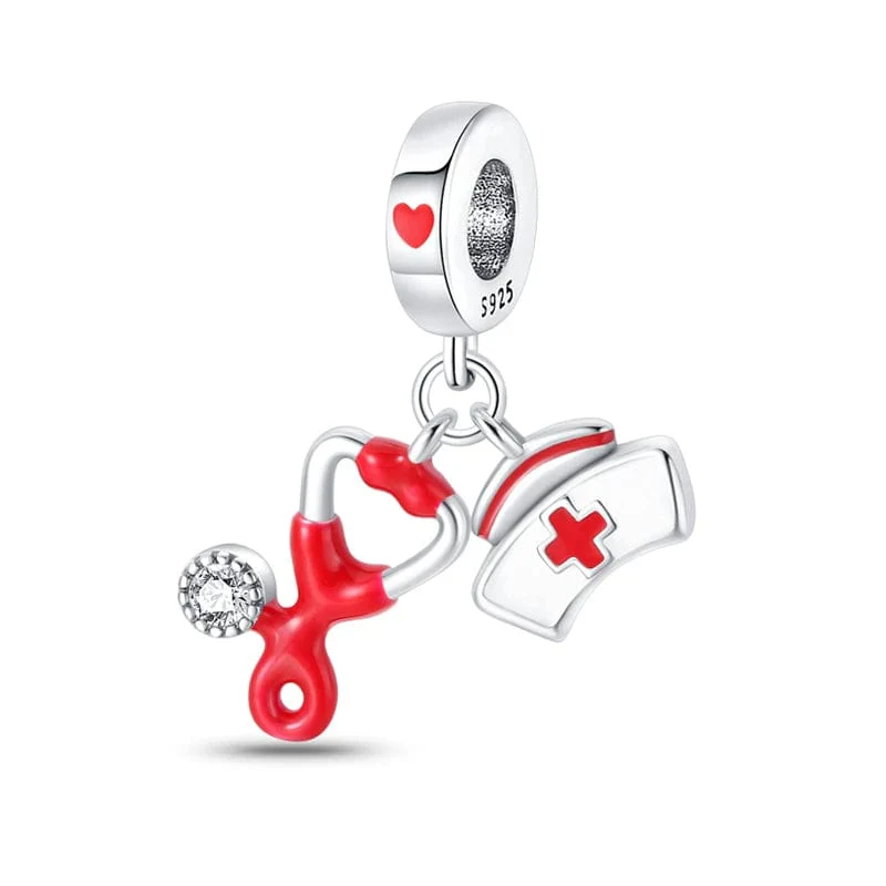 Nurse's Heart, Stethoscope and Cap Charm