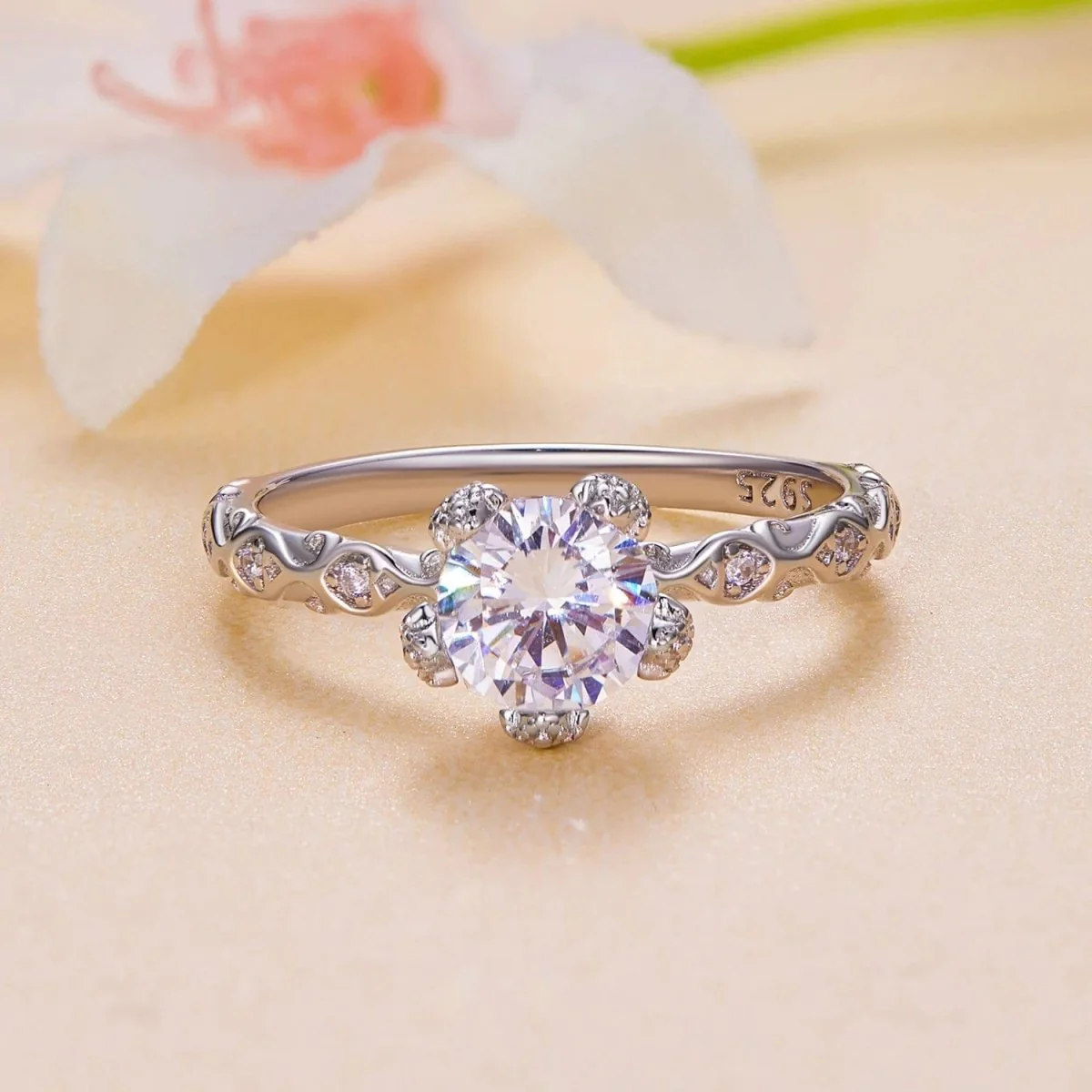 Pangama Floral Moissanite Engagement Ring
