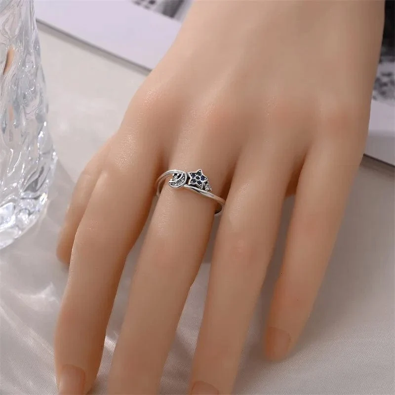 Moon & Star Crystal Ring