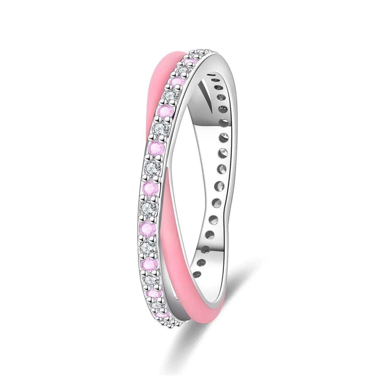 Pink Enamel & Sparkling Pavé Ring
