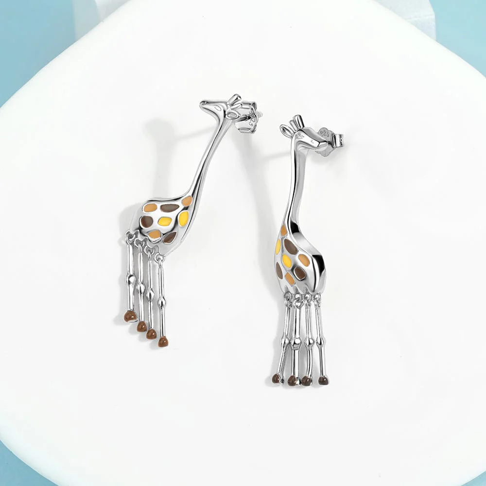 Giraffe Drop Earrings with Enamel Details
