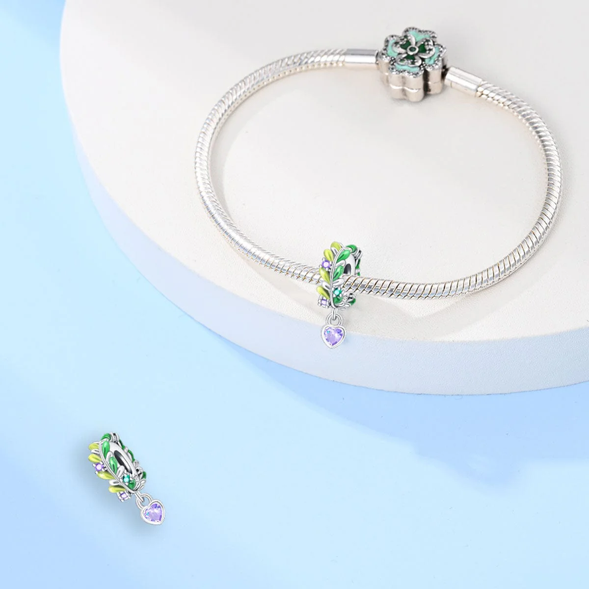 Olive Leaves and Heart Gem Charm