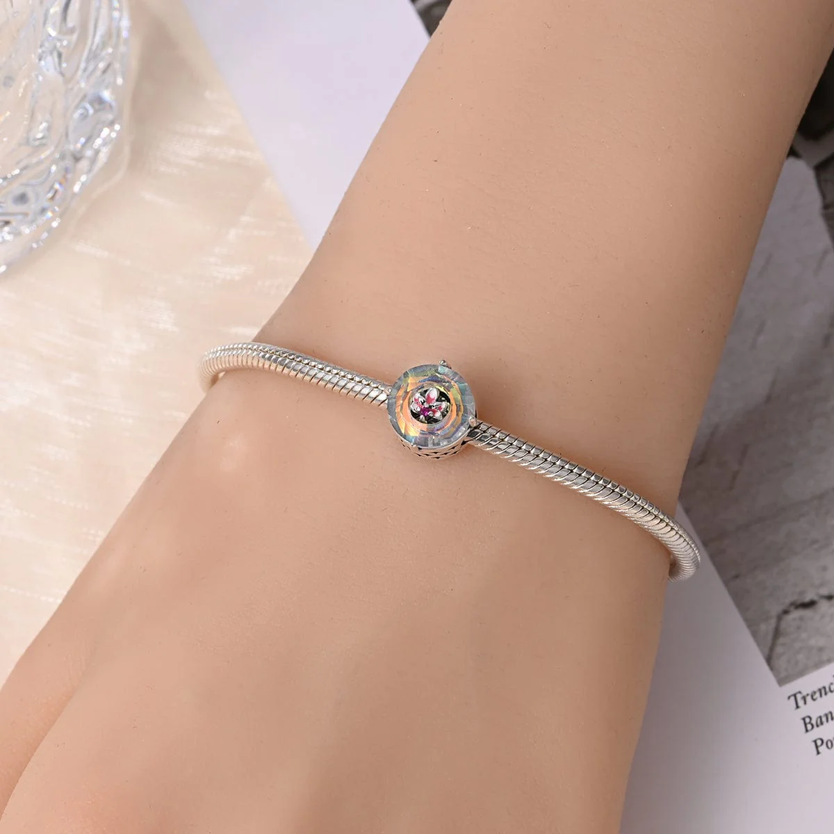 Iridescent Lotus Crystal Charm