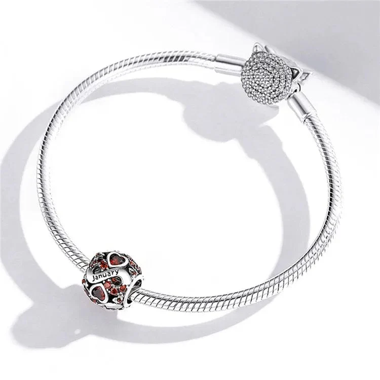 Infinite Love Zircon Heart Birthstone Charms