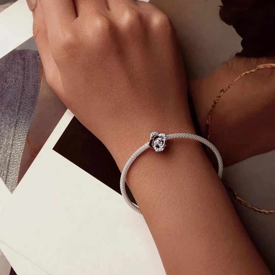 Elegant Rose Gold Bloom with Sparkling Crystal Petals Charm