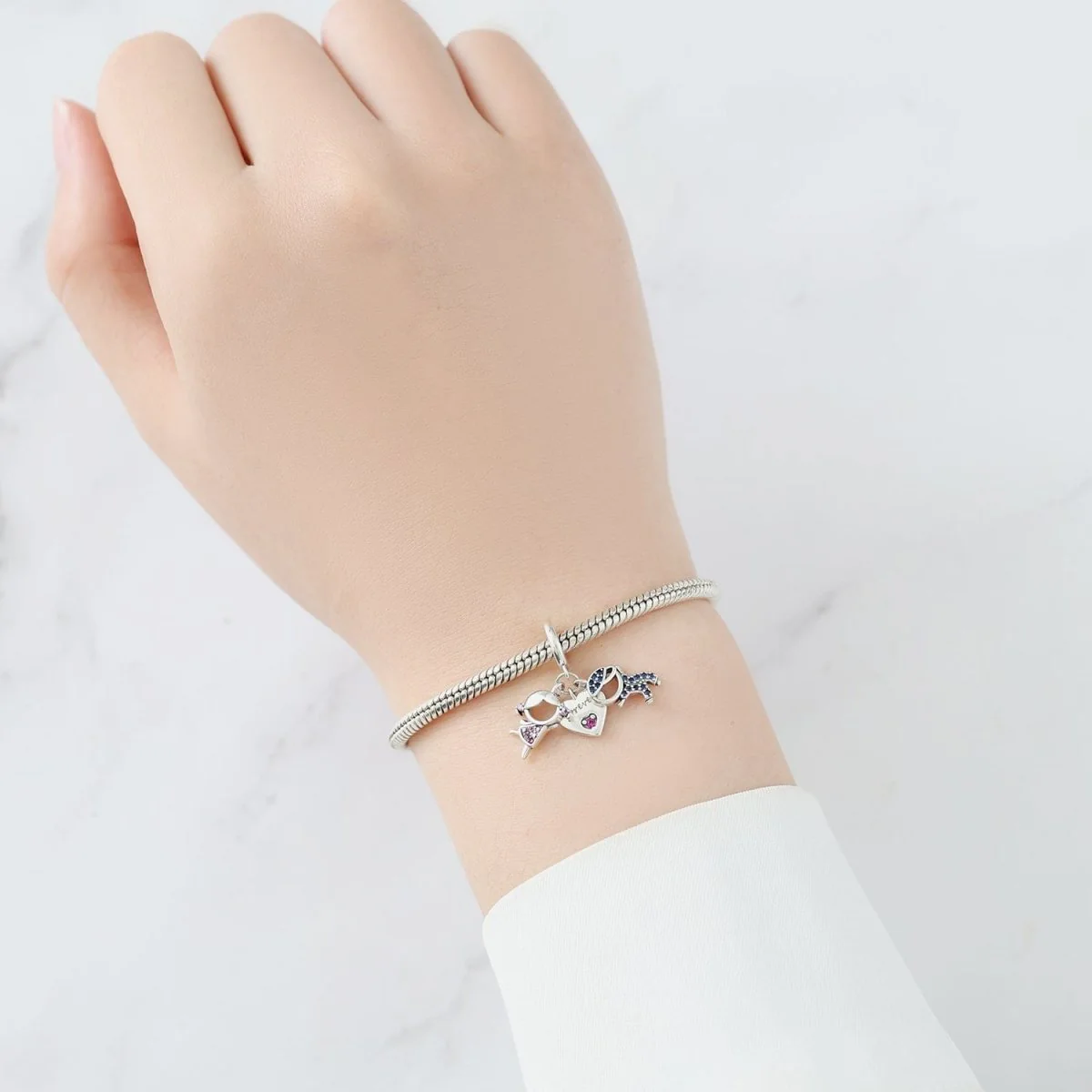 Women & Men Forever Heart Triple Dangle Charm