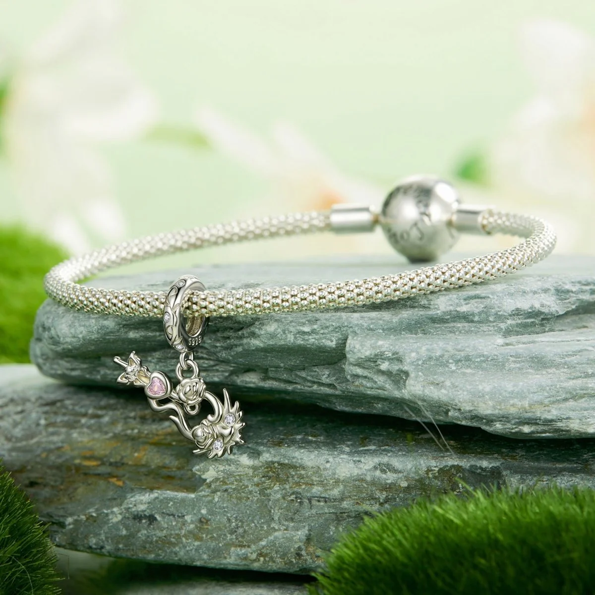 Flower Violin Pink Heart Charm