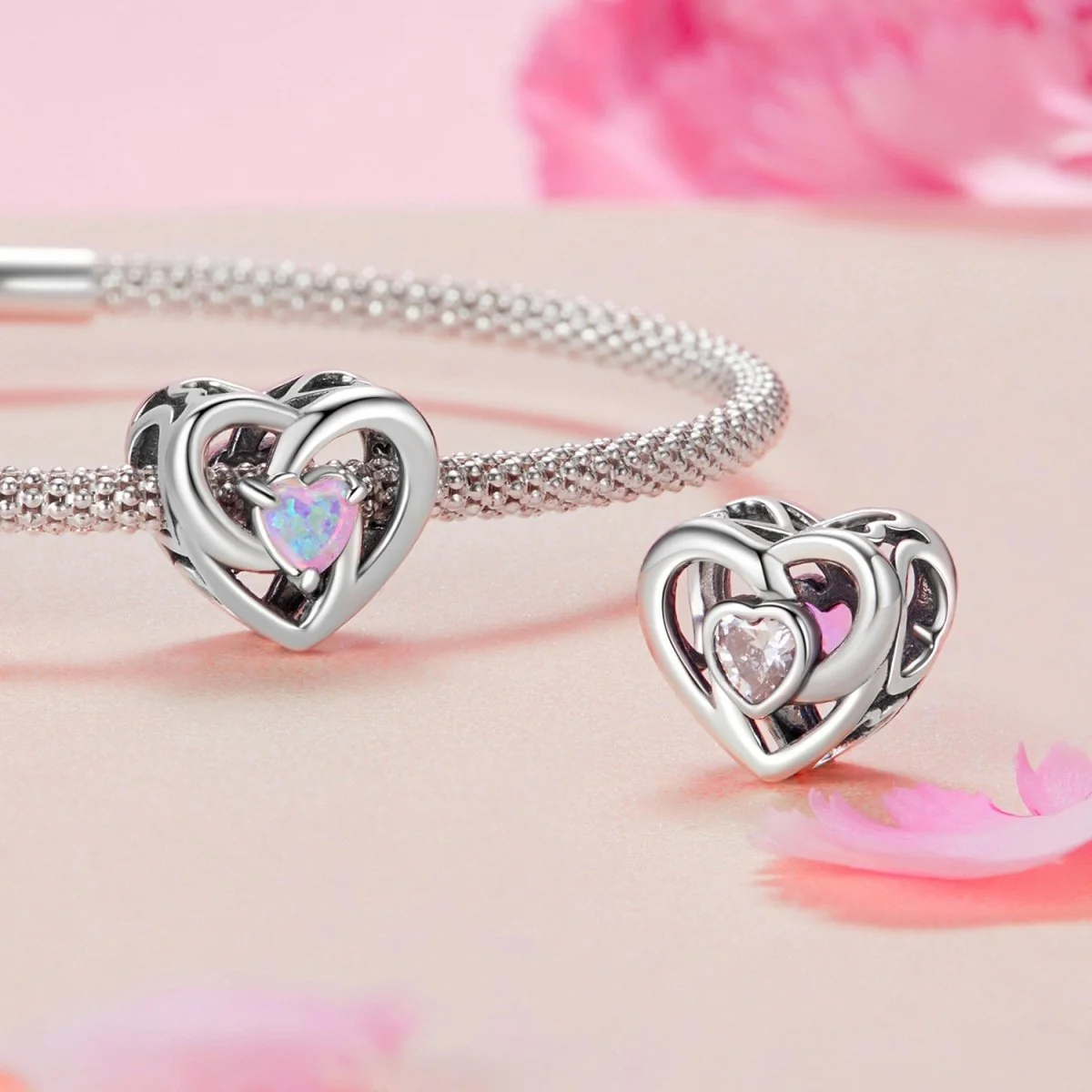 Opal Heart Infinity Charm