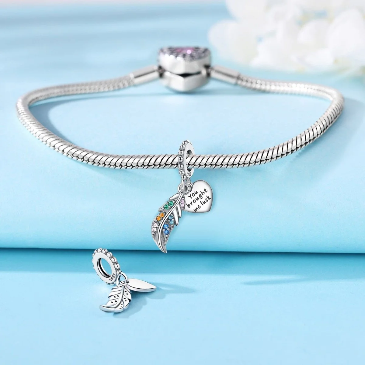 Lucky Feather with Heart Charm
