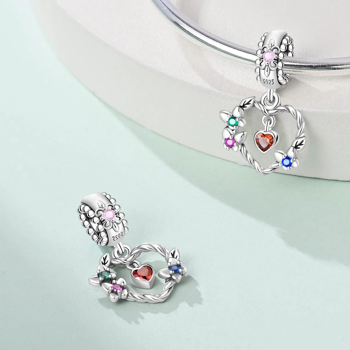 Floral Wreath & Heart Dangle Charm