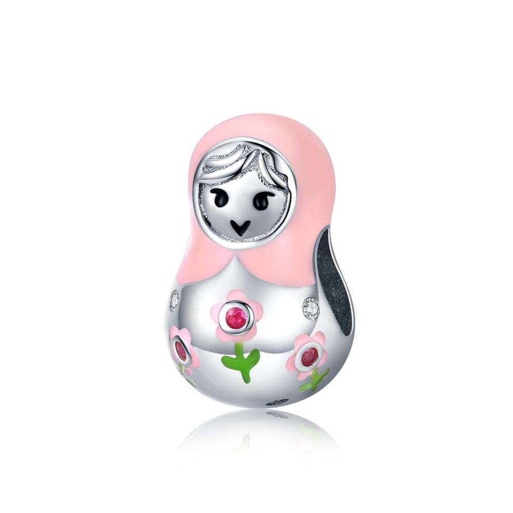 Pink Matryoshka Doll with Floral Crystal Accents Charm