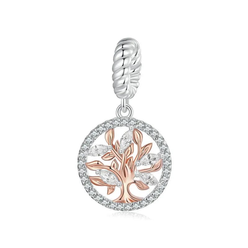 Rose Gold Tree of Life with Sparkling Crystal Halo Dangle Charm