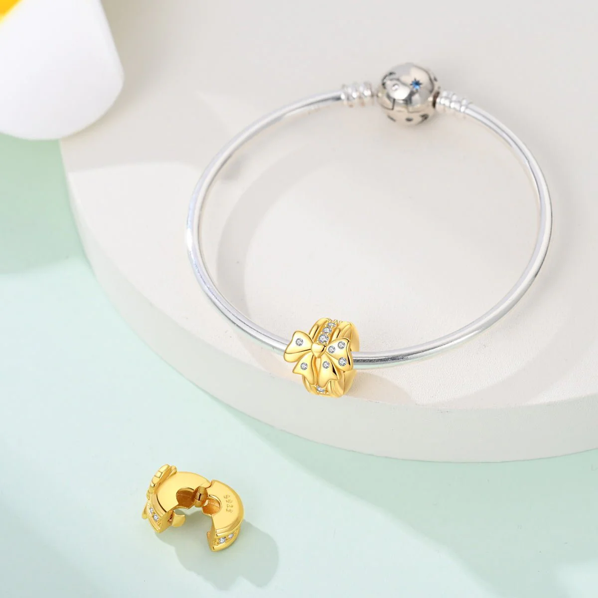 Golden Bow with Diamond Accents Clip Charm