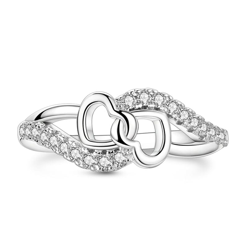 Two Intertwined Hearts Crystal Ring