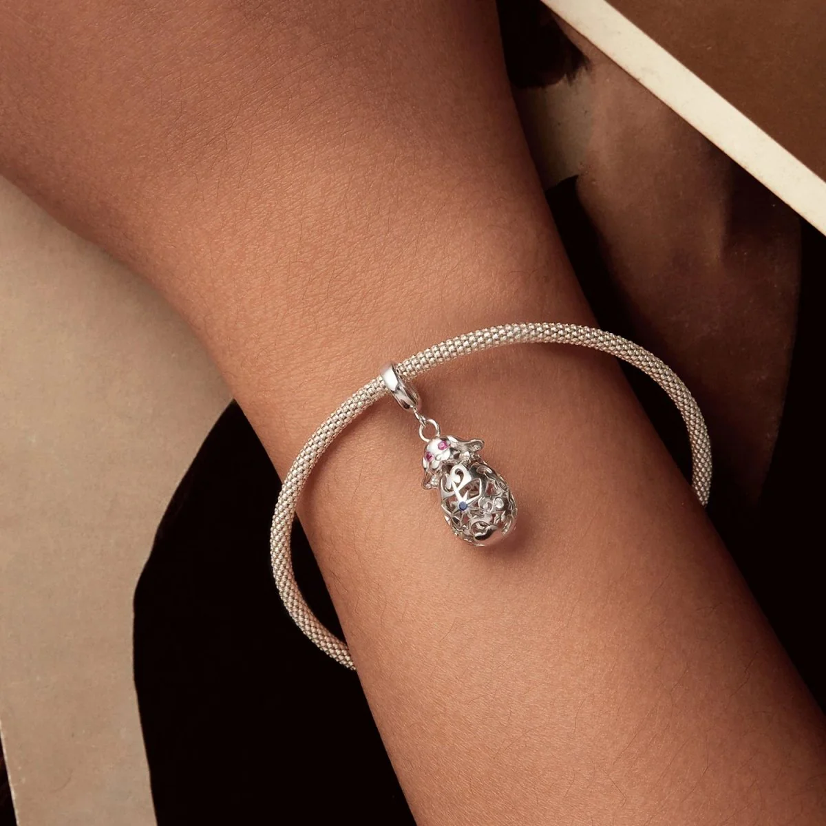 Easter Bunny with Floral Egg Dangle Charm