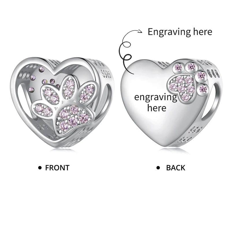 Personalized Paw Print Engraved Heart Charm