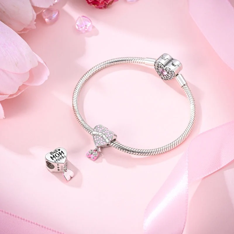 Mom's Love Heart & Baby Shoes Dangle Charm