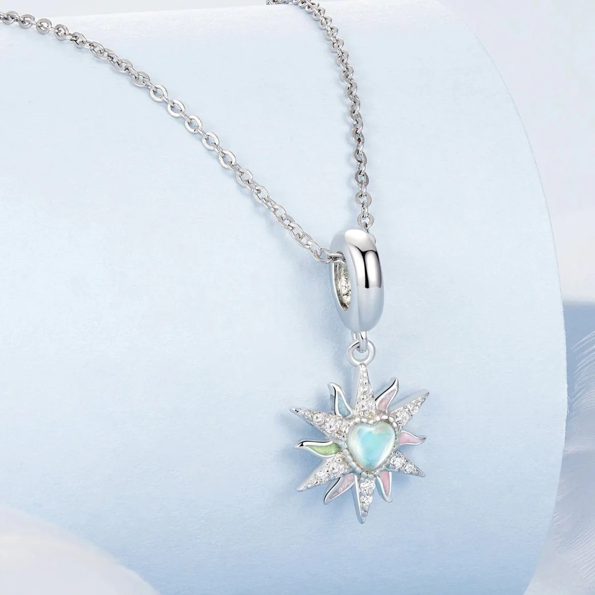 Radiant Sunburst with Opal Heart and Pastel Accents Dangle Charm