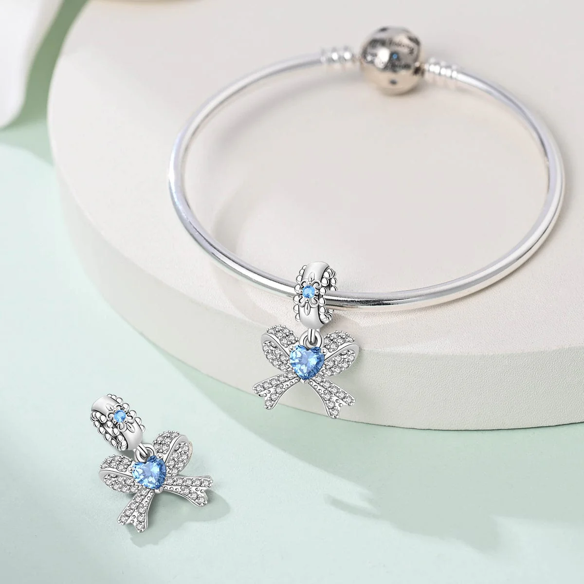 Celestial Blue Heart & Ribbon Dangle Charm