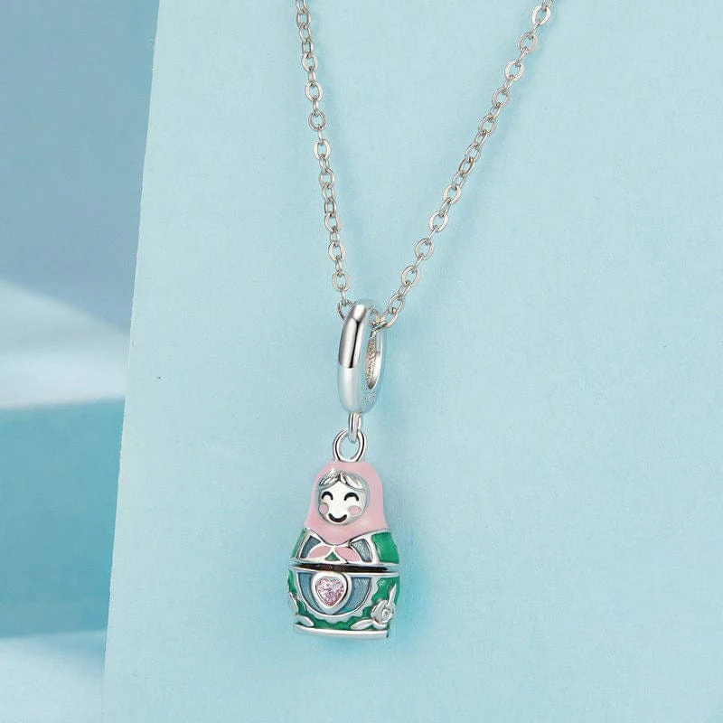 Matryoshka Doll with Opening Design & Crystal Heart Dangle Charm