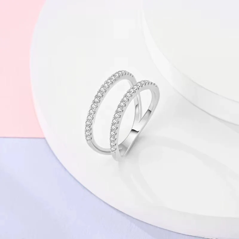 Parallel Lines Stone, Inlaid Double Layer Hollow Ring