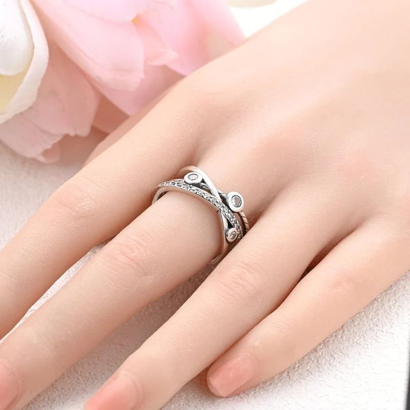 Sparkling Halo Multi-Band Silver Ring