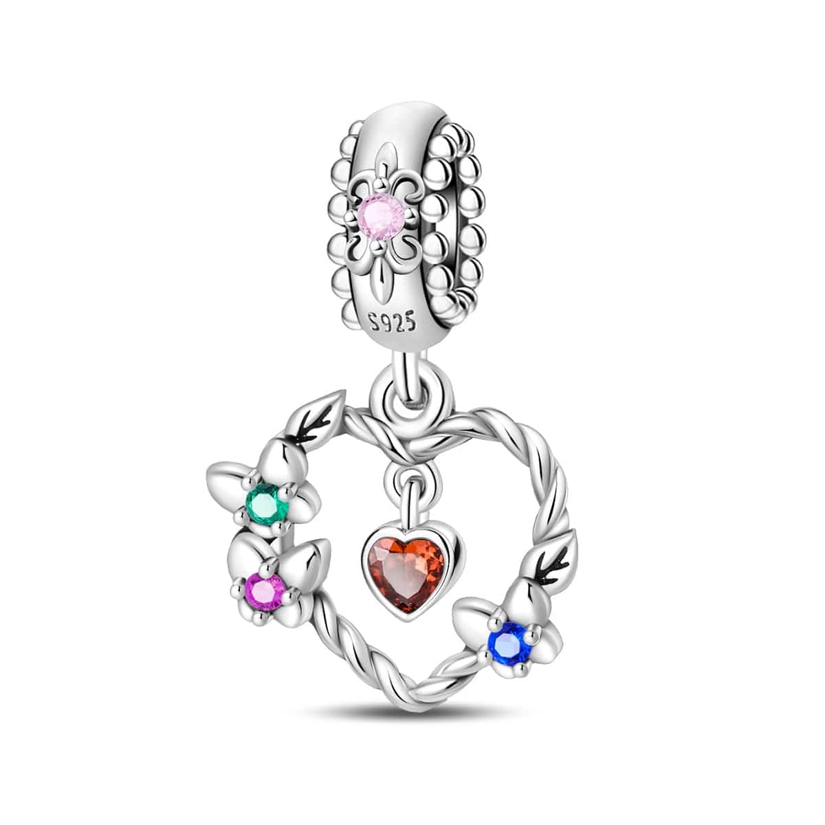 Floral Wreath & Heart Dangle Charm