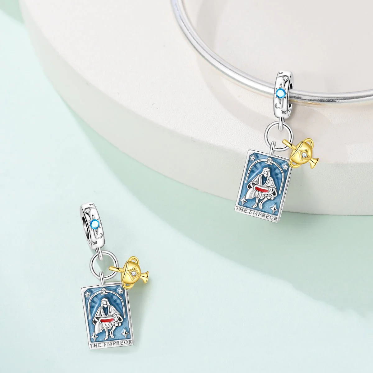 Emperor Tarot Card & Chalice Dangle Charm