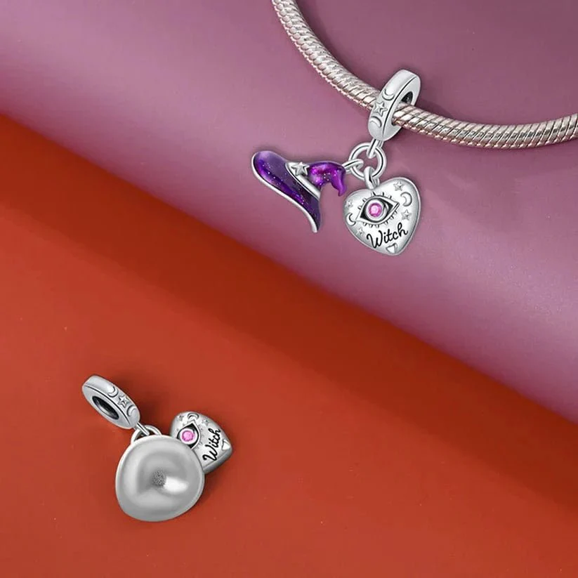 Halloween Witch Hat & Heart Dangle Charm