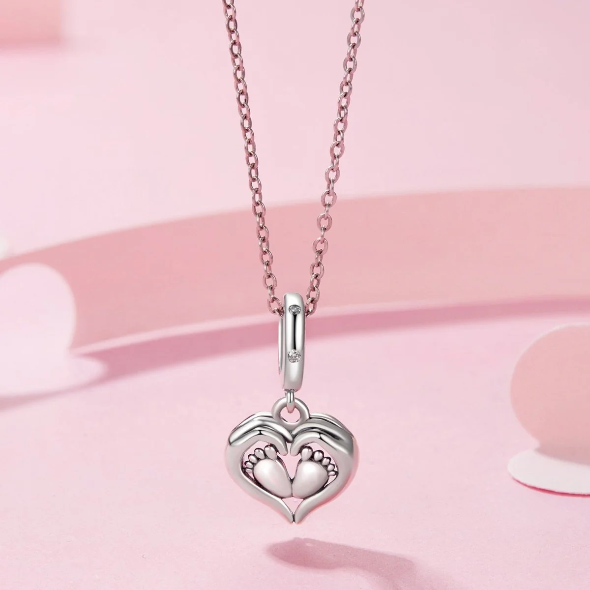 Baby Feet in Heart Hands Dangle Charm