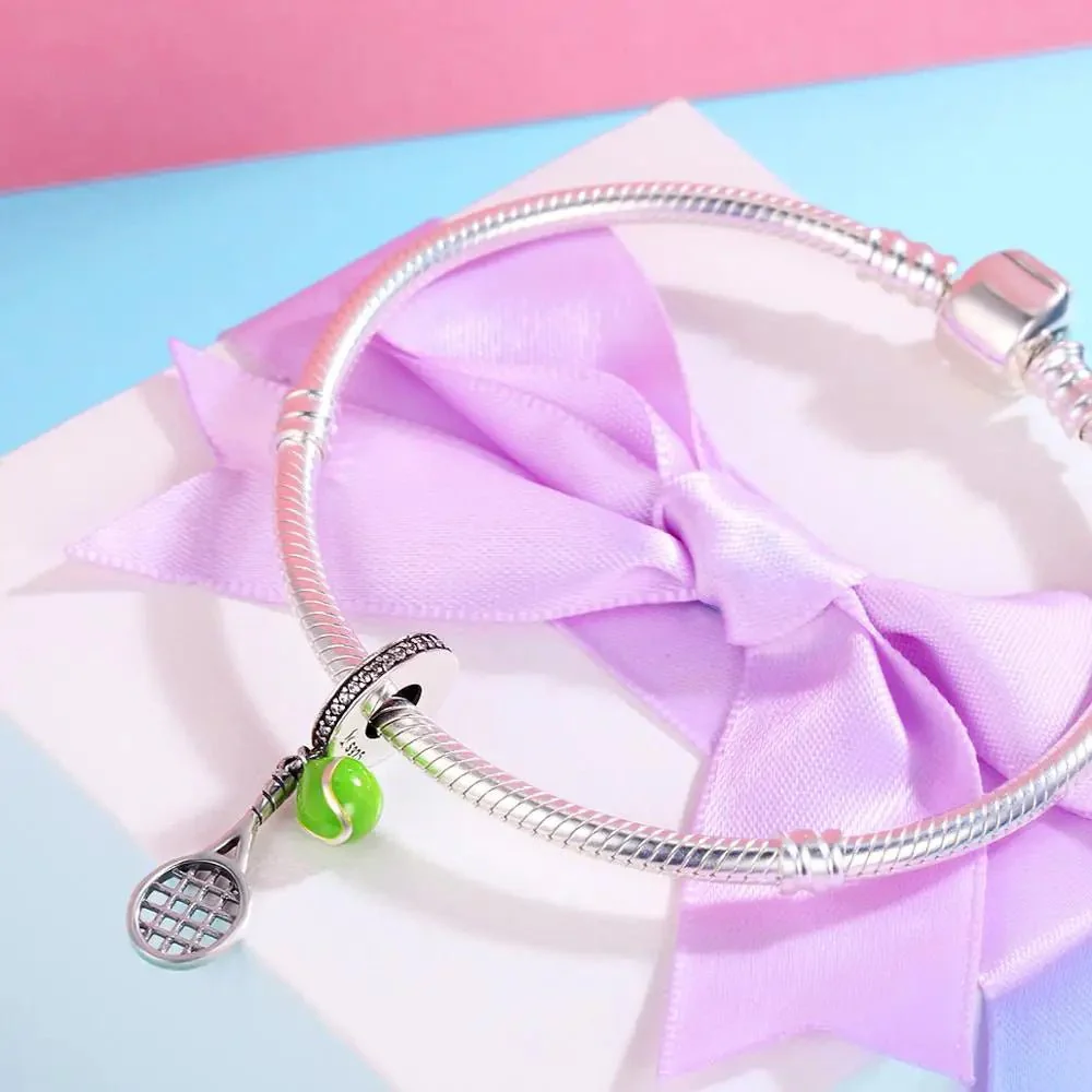 Green Tennis Ball & Racket Dangle Charm