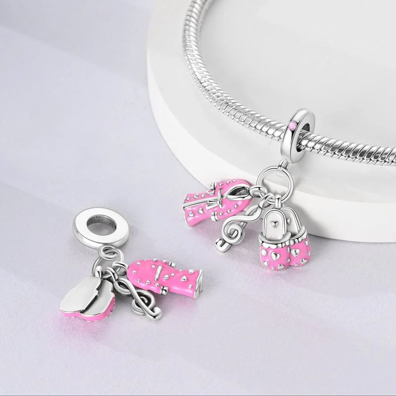 Pink Slippers & Robe Charm with Music Note