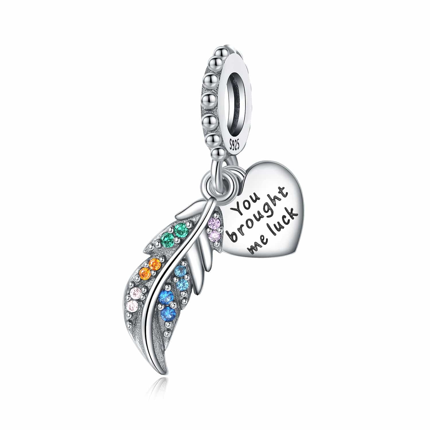 Lucky Feather with Heart Charm