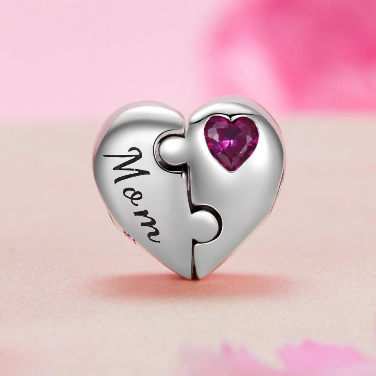 Mom & Daughter Puzzle Heart Charm