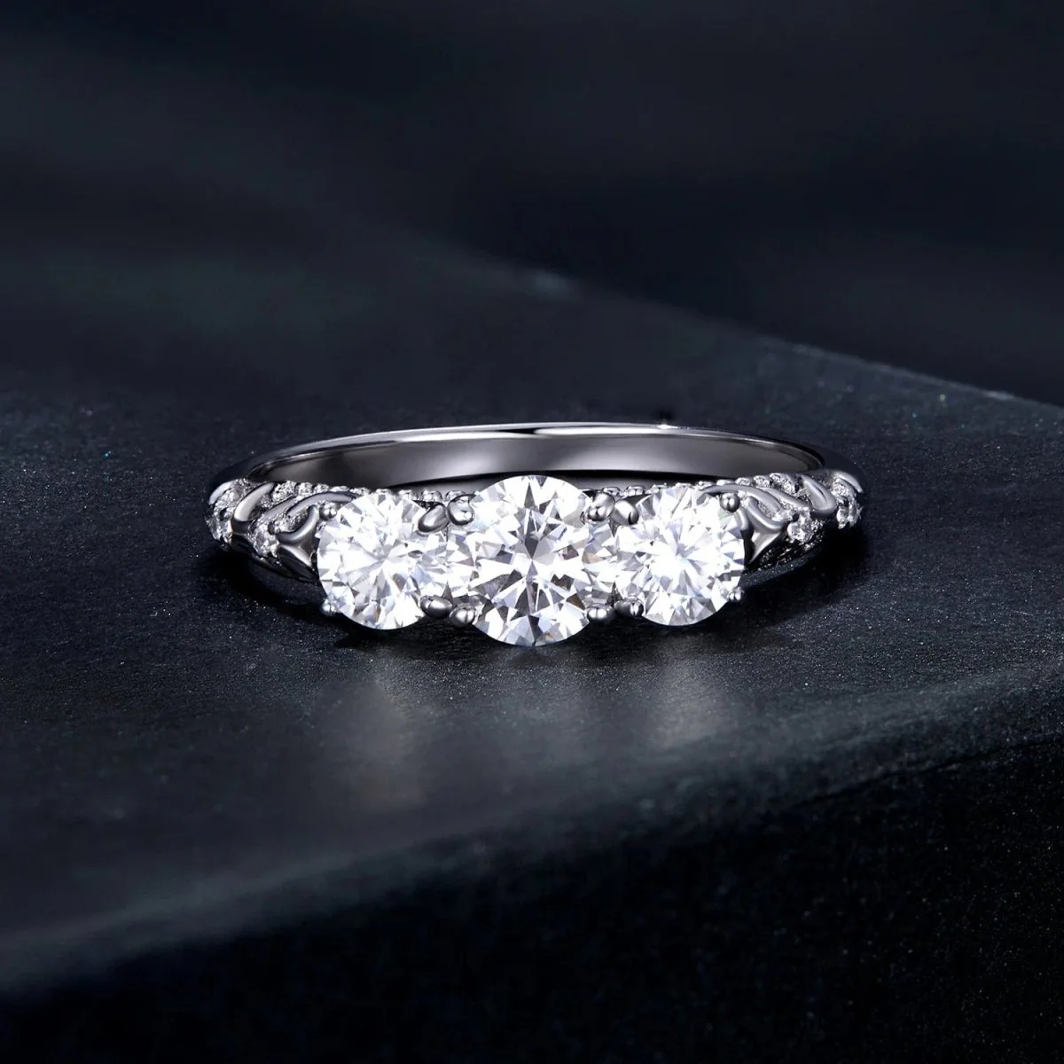 Pangama Three-Stone Moissanite Ring