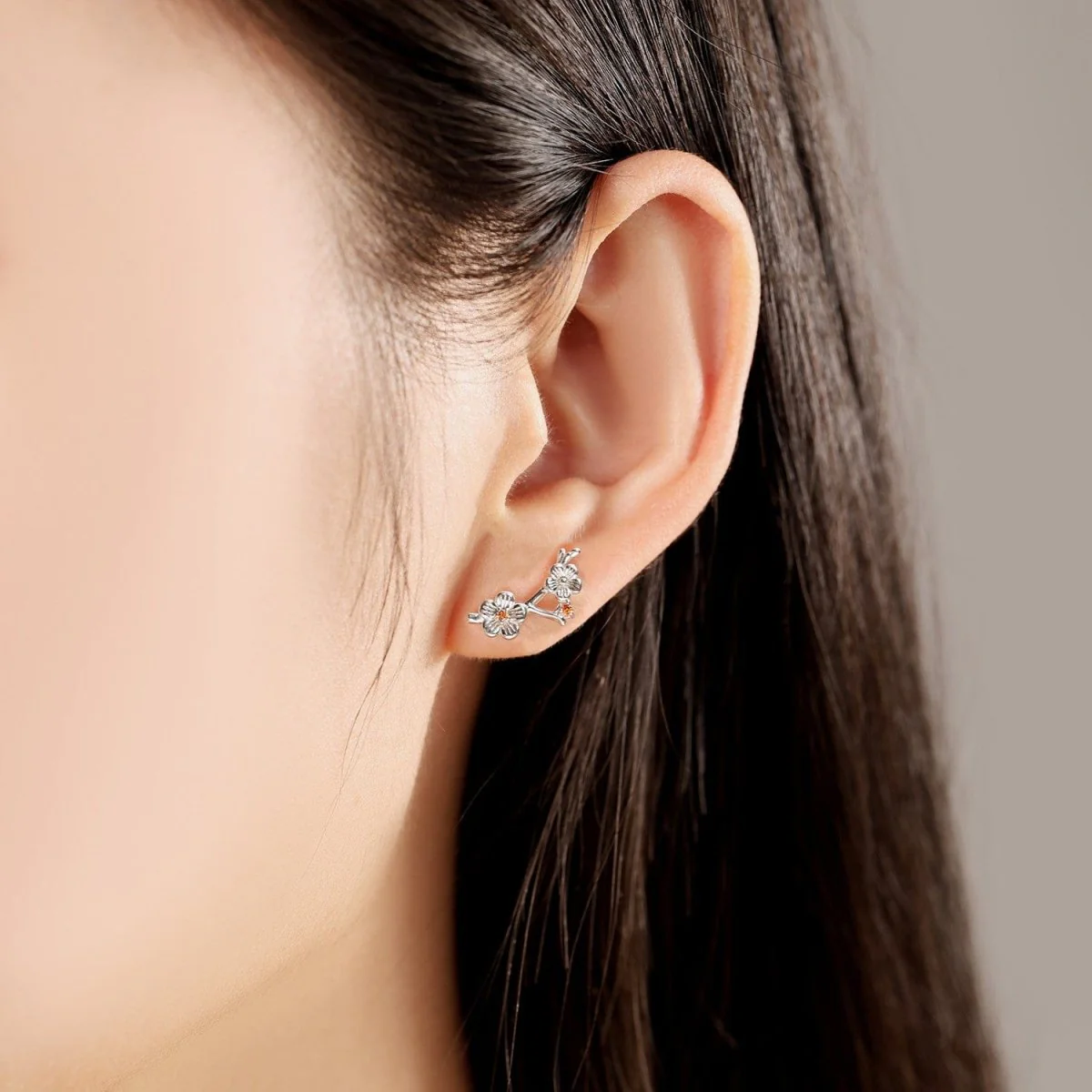 Blossom Branch Silver Stud Earrings