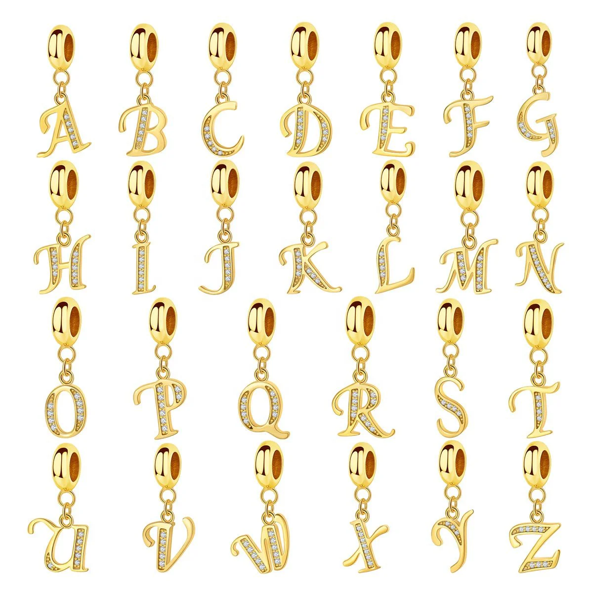Gold Initial Letter A~Z Alphabet Dangle Charms