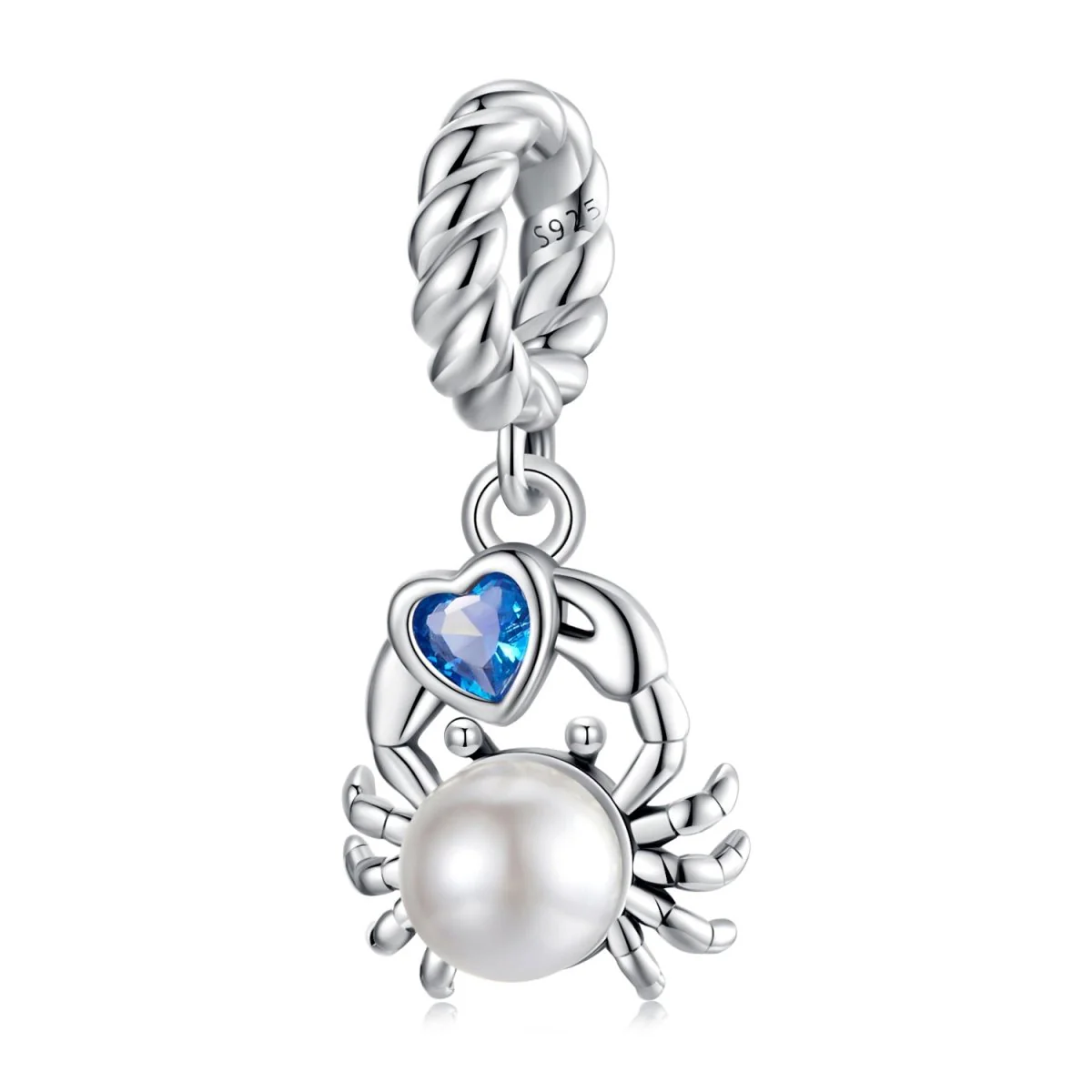 Crab with Pearl & Blue Heart Dangle Charm
