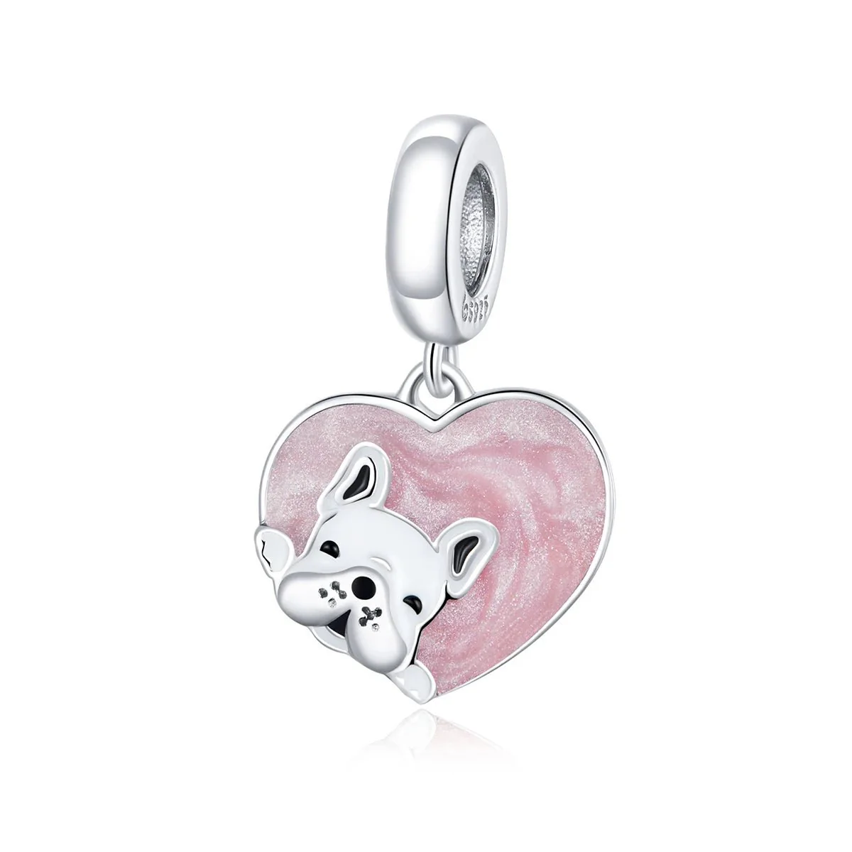 French Bulldog Love Pink Heart Dangle Charm